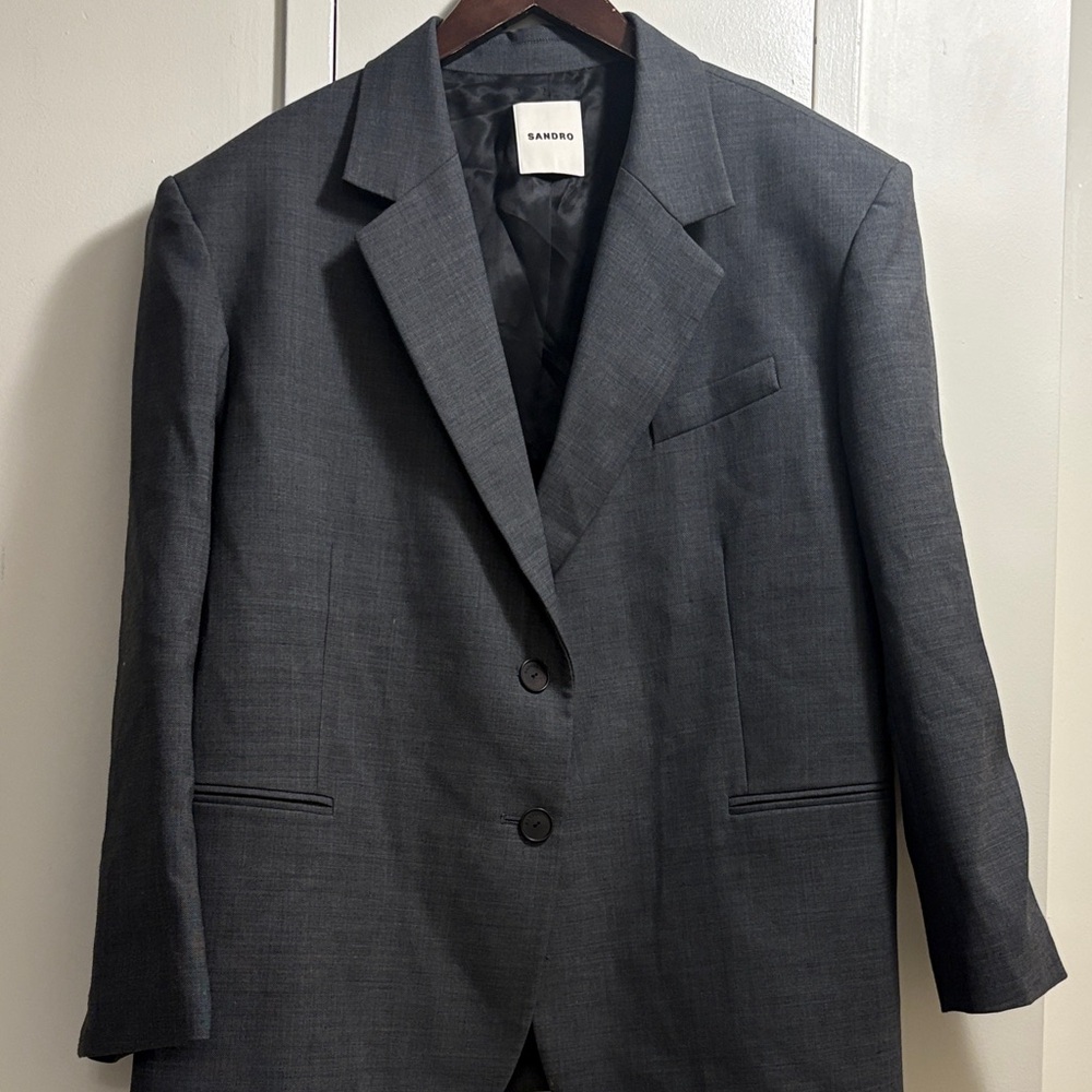 Sandro Charcoal Gray Single-Breasted Blazer